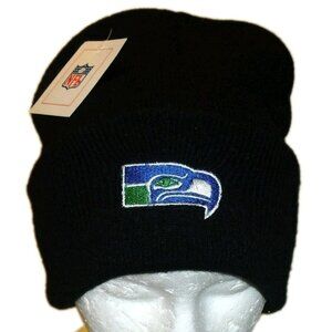Seattle Seahawks Mens Vintage 90s Cuffed Black Beanie Winter Hat cap New Tags